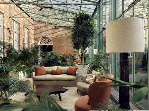 Botanic sanctuary antwerp biophilic design with floor to ceiling glass for natural light in the lobby 0525